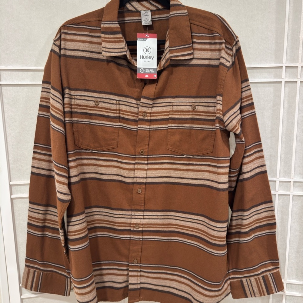 Hurley Men's Rust Brown Striped Button-Down Shirt